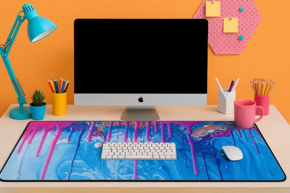 Non-slip Bright Fluid Paint Desk Mat | 16x32 Inch