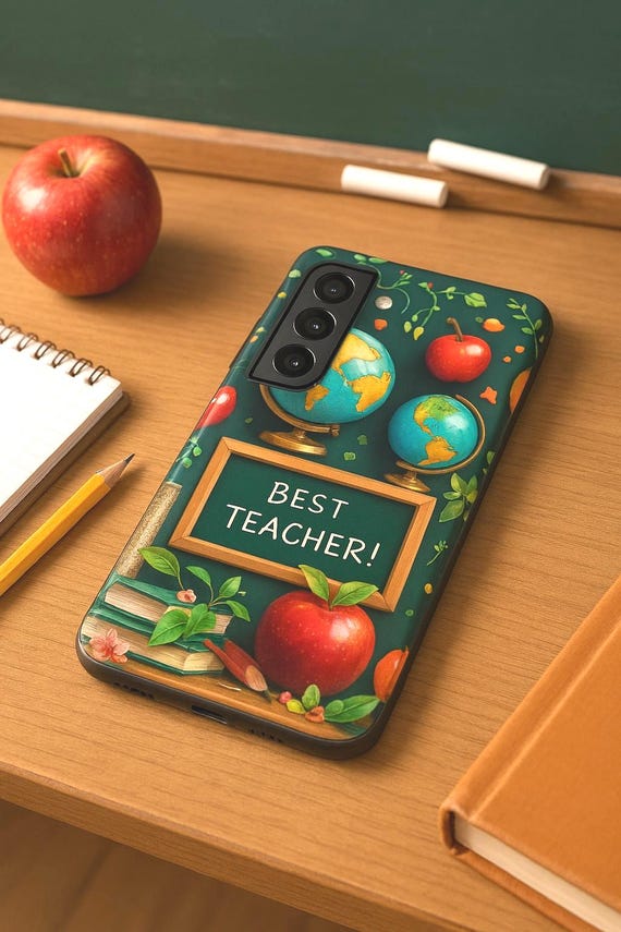 Teacher Appreciation Phone Case | Globe Apple Chalkboard Design Tech Accessory