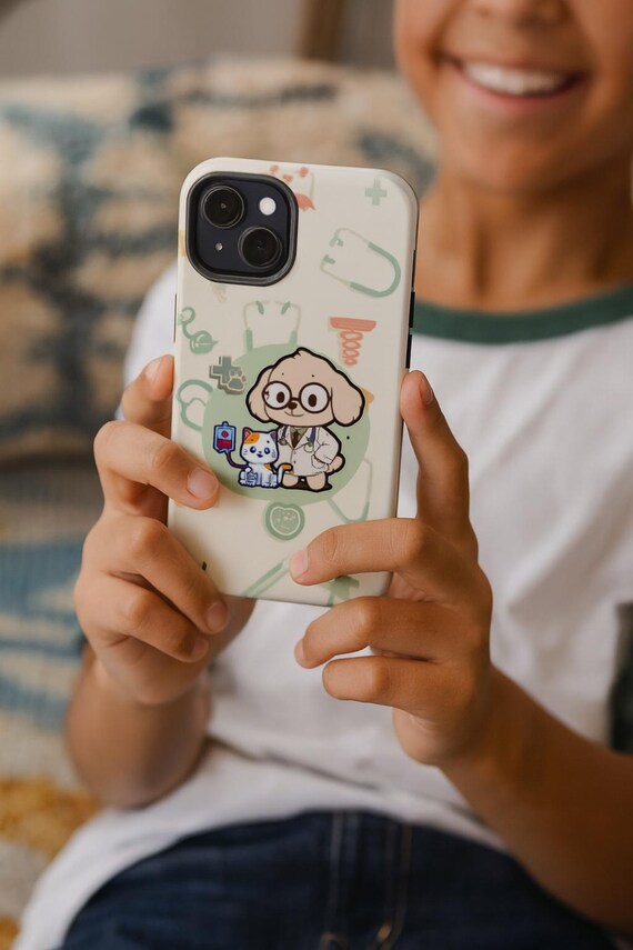 Cartoon Veterinarian Dog & Cat Phone Case | Medical Patterns Tech Accessory