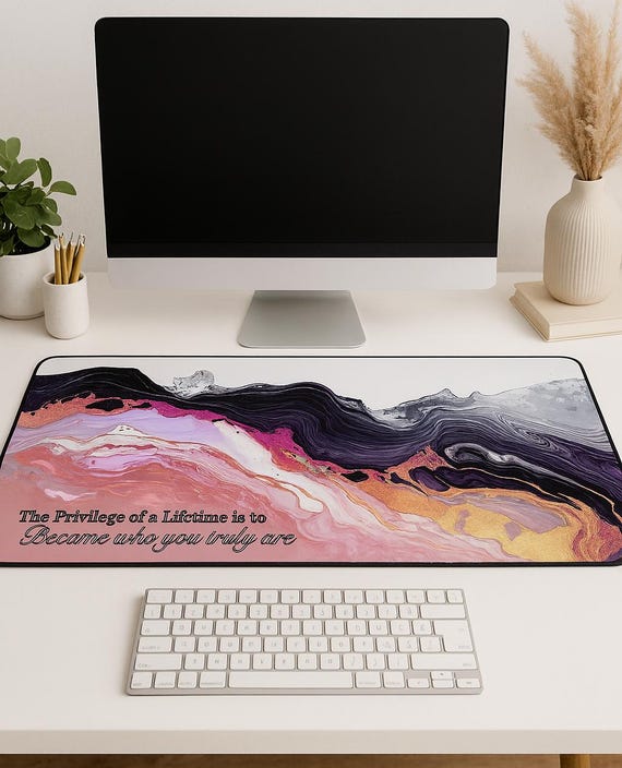 Marble Print Desk Mat Accessory – Motivational Workspace Decor for Artists and Writers