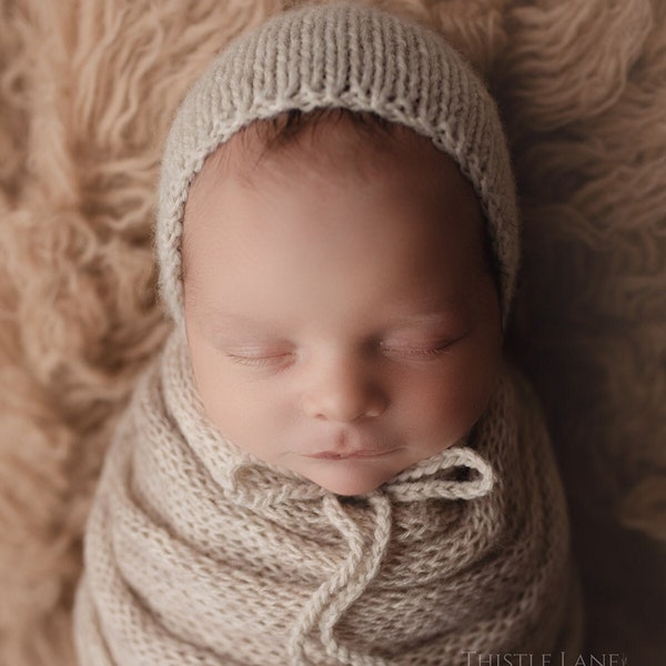 Sweater Knit Wrap Bonnet Set Photography Prop For Newborn Photo Session, Any Color, Made To Order