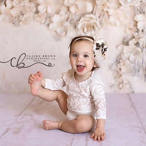 Lace Sitter Girl Photo Prop Romper, Ivory Or Pink Long Sleeve Baby Outfit For Photography, Made To Order