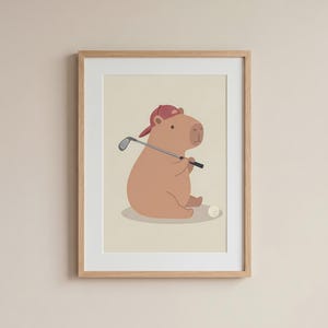 Golfing Capybara Nursery Print, Pastel Animal Wall Art, Digital Download image 6