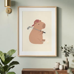 Golfing Capybara Nursery Print, Pastel Animal Wall Art, Digital Download image 4