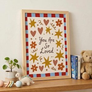 You Are So Loved Print, Retro Nursery Wall Art, Colorful Digital Download