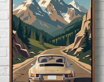 Vintage Porsche Carrera Mountain Road Art Print (Digital Download)