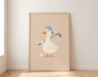 Silly Goose Golf Print – Whimsical Nursery Wall Art (Digital Download)
