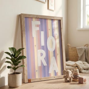 Nursery Name Sign, Retro Custom Kids Room Wall Art Print