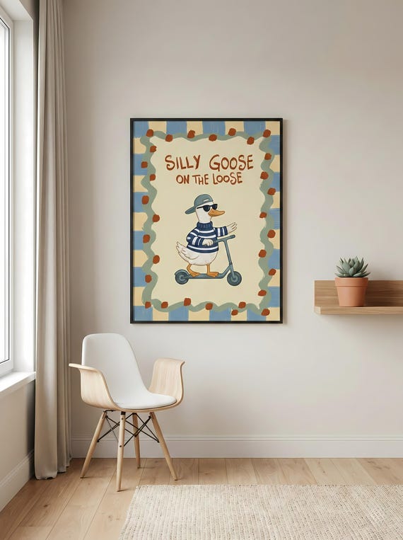 Silly Goose Wall Art, Whimsical Nursery Print Digital Download