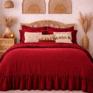 Rust Red Linen Duvet Cover Set – Boho Farmhouse Style Comforter Bedding Set, King, Queen, Full, Size With All Size Duvet Cover