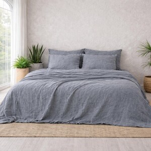 Gray Linen Duvet Cover Set Natural Linen Bedding, Soft Washed Linen, Breathable Comforter Cover, Queen King Twin Size Bedding