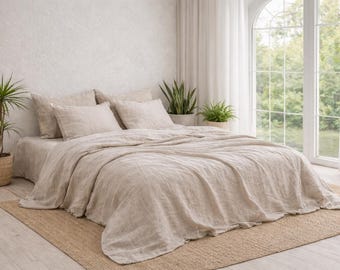 Natural Soft Linen Duvet Cover Set, Washed Linen Bedding, Neutral Bedroom Decor, Breathable Linen Comforter Cover, King Queen, Size