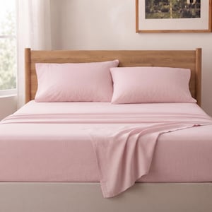 Pastel pink french flax linen sheet set, washed soft breathable bedding (4 pcs)