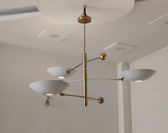 3 Arms Brass Handmade Chandelier | Mid-Century Modern Adjustable Pendant Light
