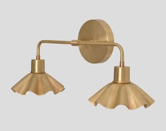 Lámpara de pared moderna de latón de mediados de siglo, aplique de pared de doble pantalla, iluminación para baño, tocador, dormitorio, sala de estar