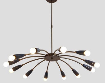 full raw brass custom Handmade 12-Arm Brass Sputnik Chandelier | Mid-Century Modern Pendant Light Fixture