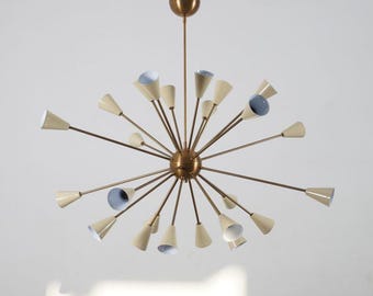 Handmade Raw Brass 24-Arm Sputnik Chandelier – Mid-Century Starburst Light
