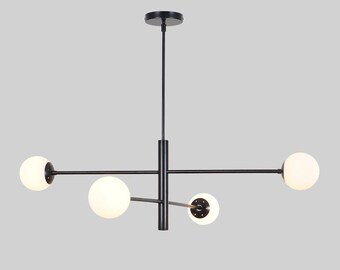 Lámpara de techo colgante Sputnik de latón inspirada en Stilnovo – Cuatro globos, estilo moderno de mediados de siglo