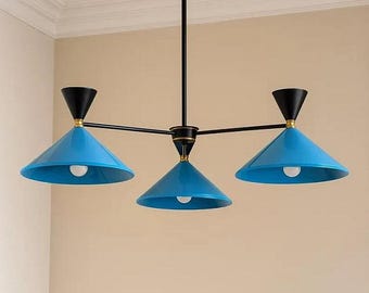 Brass Cone Chandelier: Mid Century Modern Sputnik Pendant Light