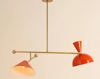 Lámpara de araña de latón estilo Stilnovo: lámpara colgante moderna de mediados de siglo de tres brazos
