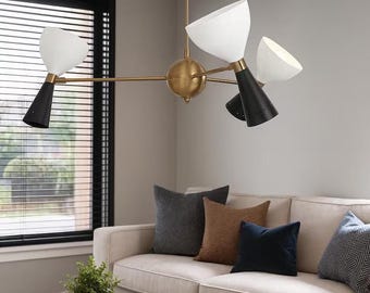 Lámpara de araña Sputnik estilo Stilnovo / Lámpara de latón de 6 luces hecha a mano