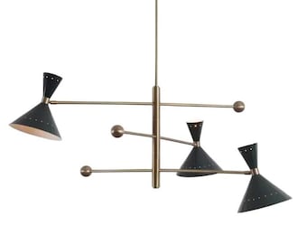 Lámpara colgante Sputnik de latón de 6 luces de mediados de siglo