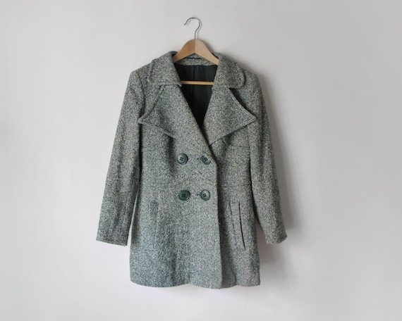 1970s Short Green Coat • Speckled Wool Tweed Coat
