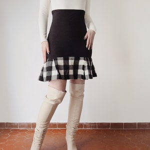 Vintage Jean Paul Gaultier plaid skirt • 90s black and white Junior tight fit mini skirt