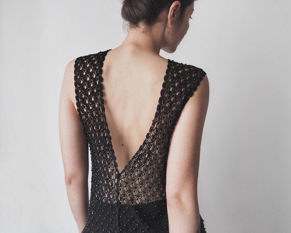 black beaded crochet dress