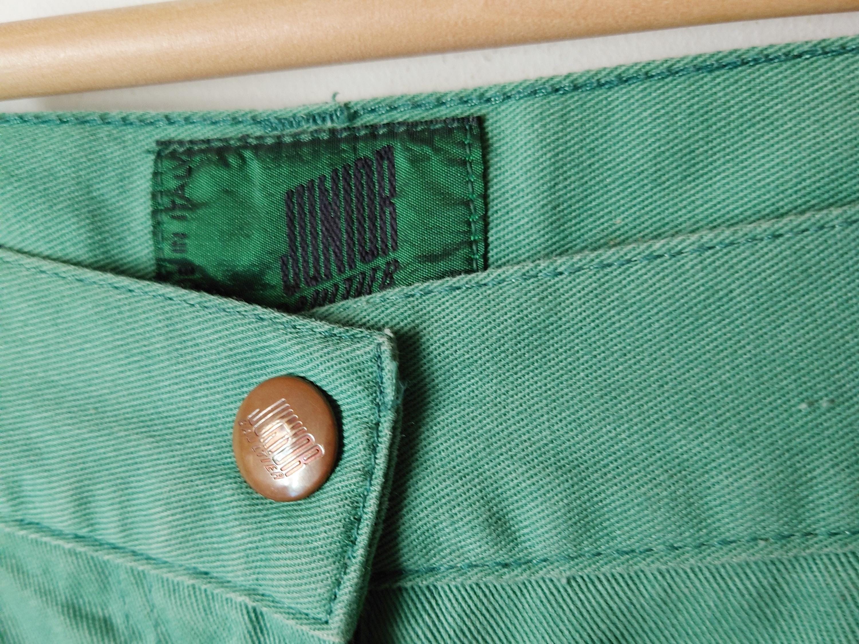 JUNIOR GAULTIER✦同色異素材切替design✧ShortPants Vintage Junior Gaultier Sea-green Shorts • 80s 90s JPG High