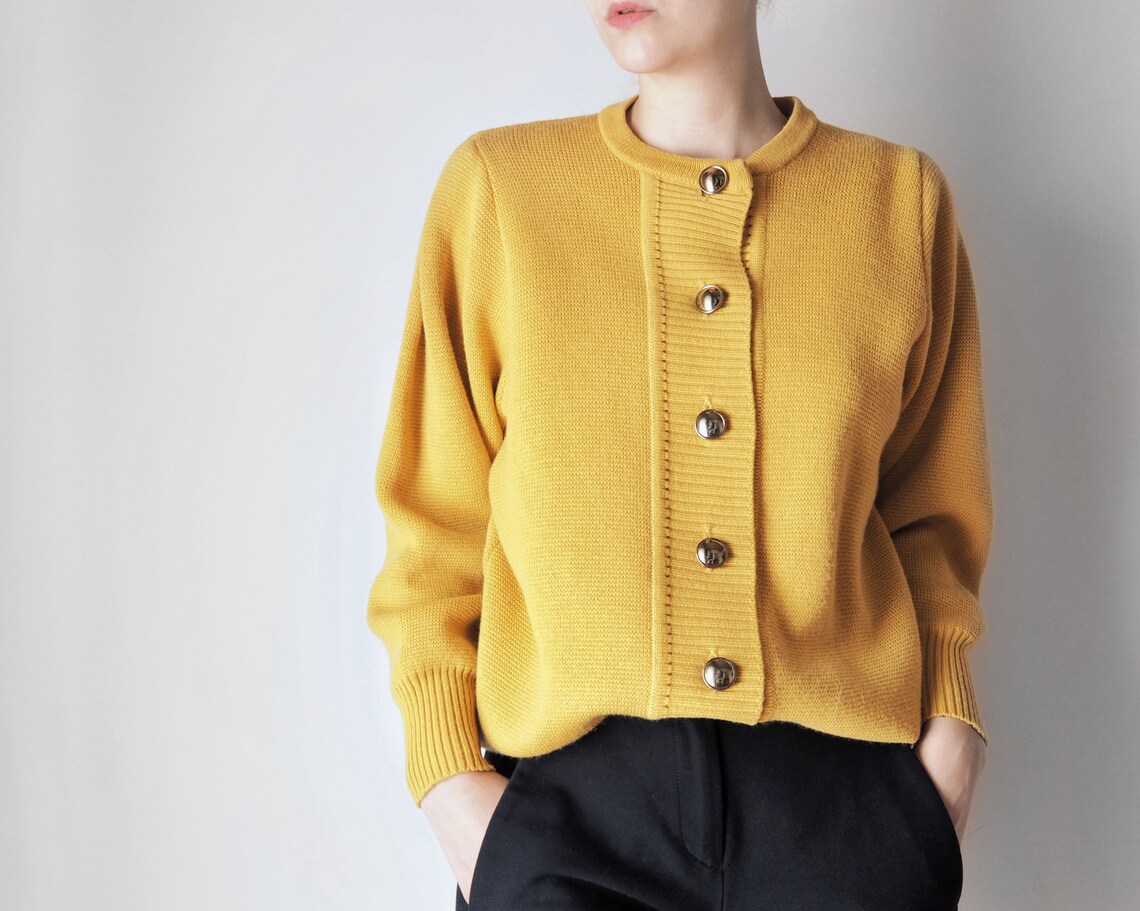 Vintage Mustard Yellow Cardigan 90s Yellow Cardigan With Etsy