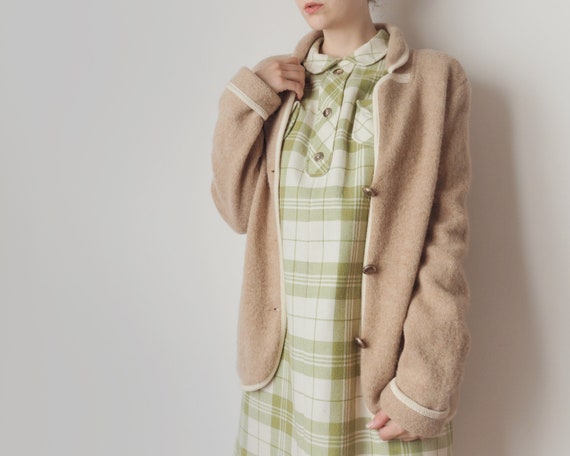 Vintage 60s Almond Green Plaid Mod Dress • 1960s … - image 3