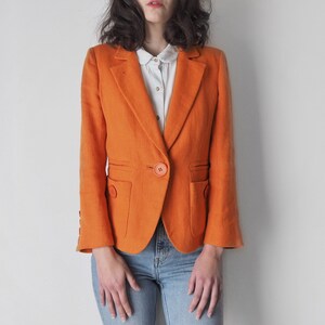 Vintage Sonia Rykiel Orange Jacket • Orange Linen Jacket with Large Buttons