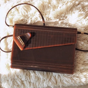 Vintage 70s Brown Lucite Bag • Italian Chocolate Plexiglass Clutch