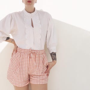 Vintage Folklore White Cotton Blouse • 80s Balloon Sleeve Dirndl Shirt