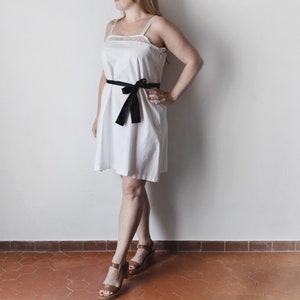 Antique White Cotton Slip Dress with Crochet Lace • 1920s 1930s White Cotton Chemise