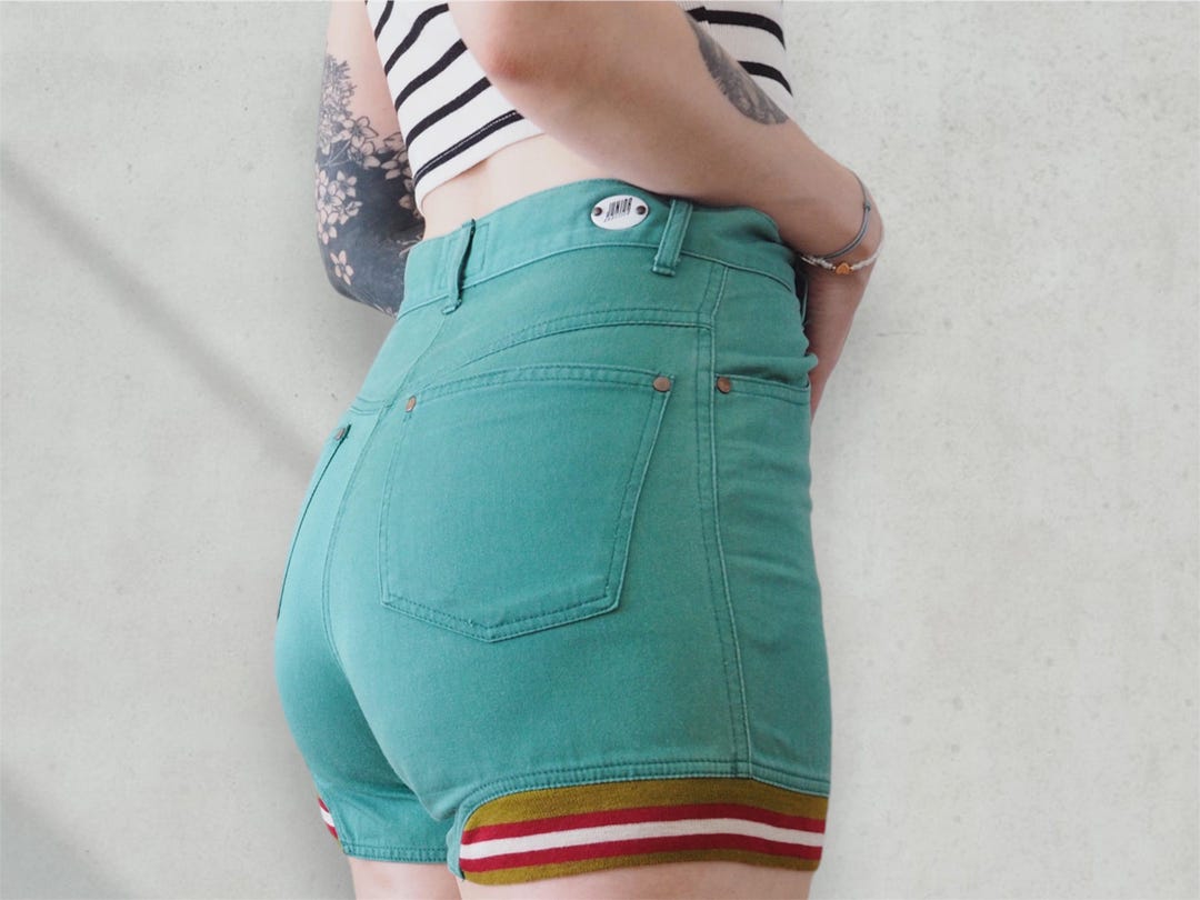 JUNIOR GAULTIER✦同色異素材切替design✧ShortPants Vintage Junior Gaultier Sea-green Shorts • 80s 90s JPG High