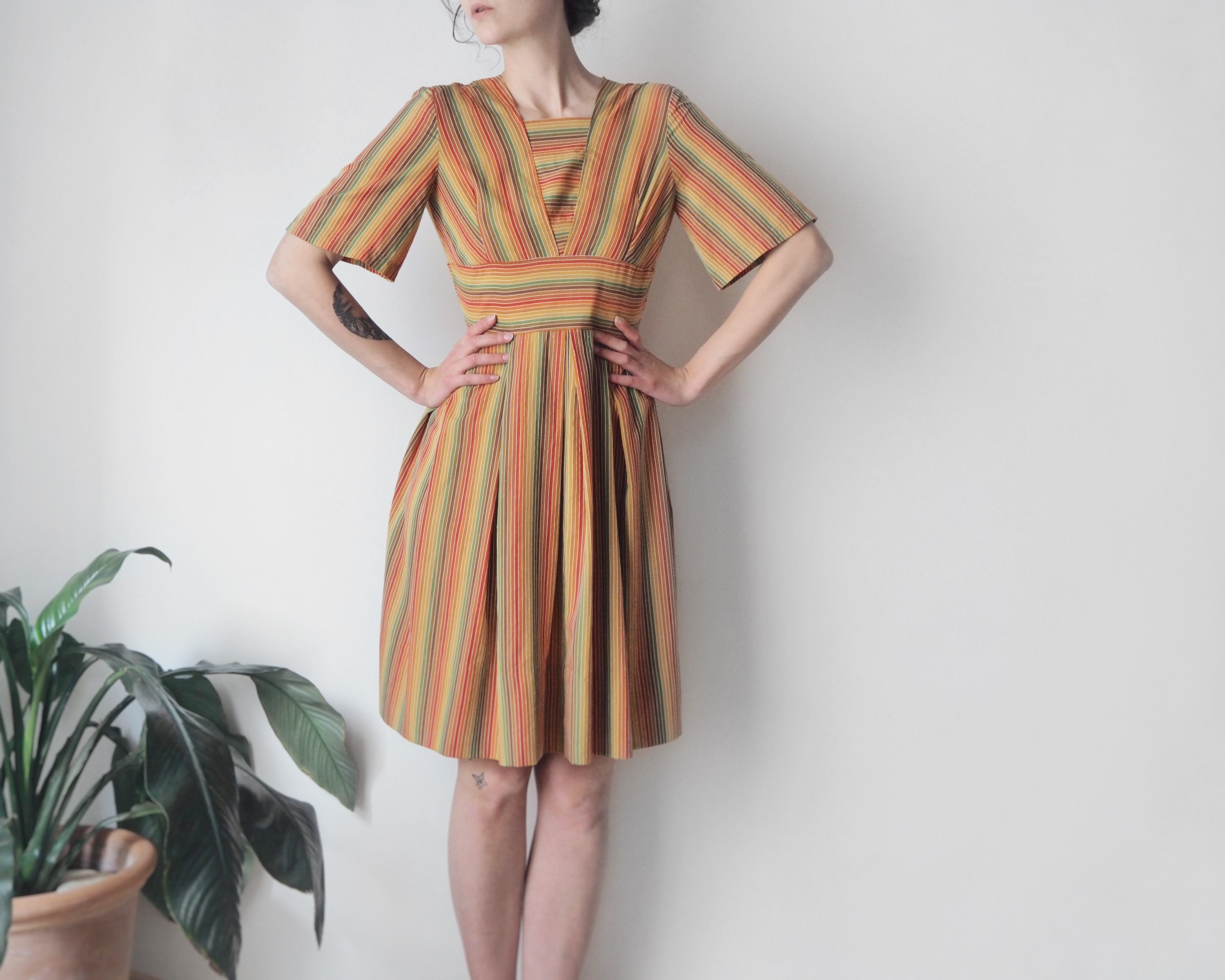 1970s Vintage Rainbow Dress Pleated Rainbow Dress Vintage Etsy