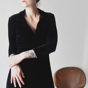 Vintage BCBG by Max Azria Black Velvet Mini Dress • 90s Velvet Little Black Dress with Shirt Collar