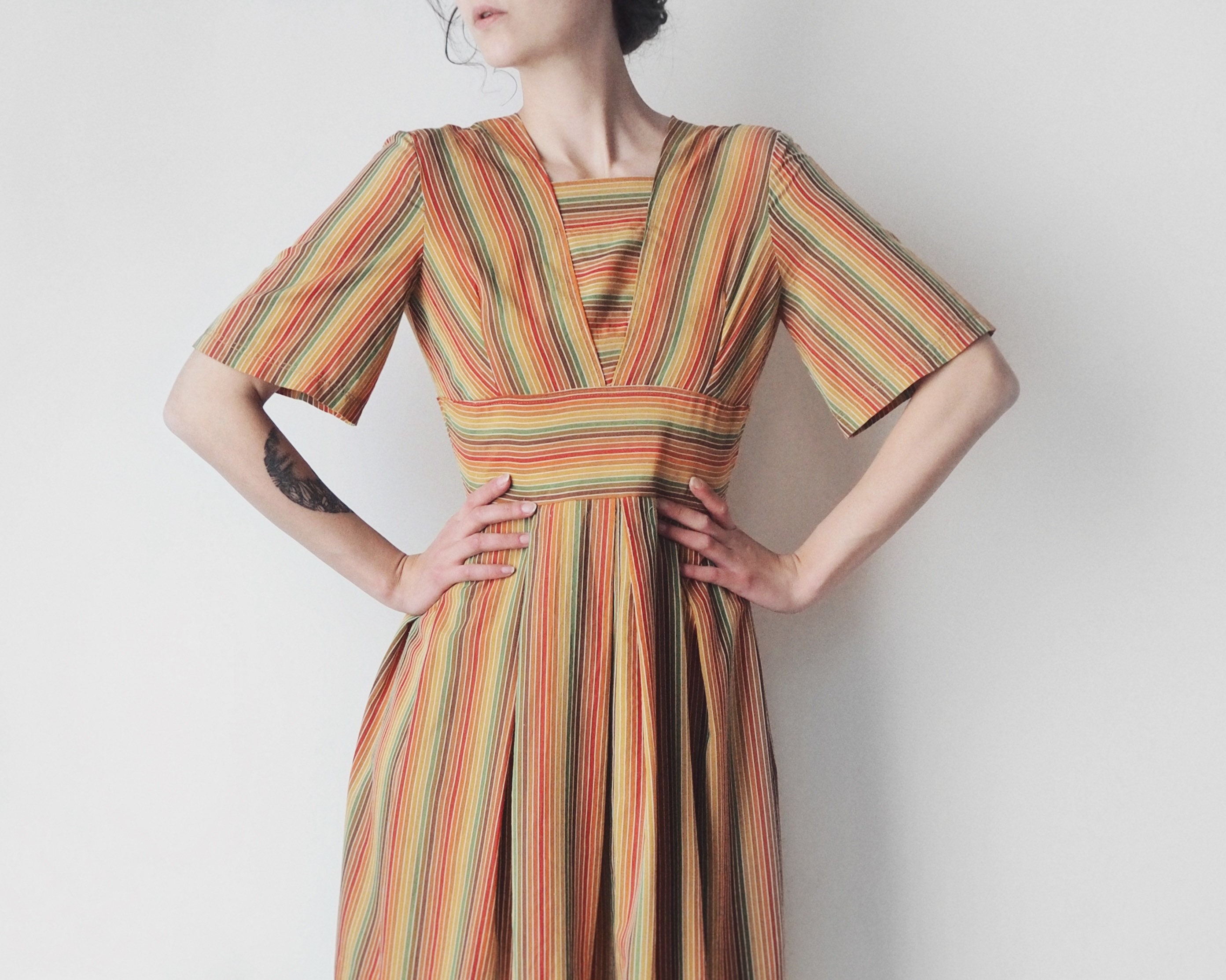 1970s Vintage Rainbow Dress Pleated Rainbow Dress Vintage Etsy