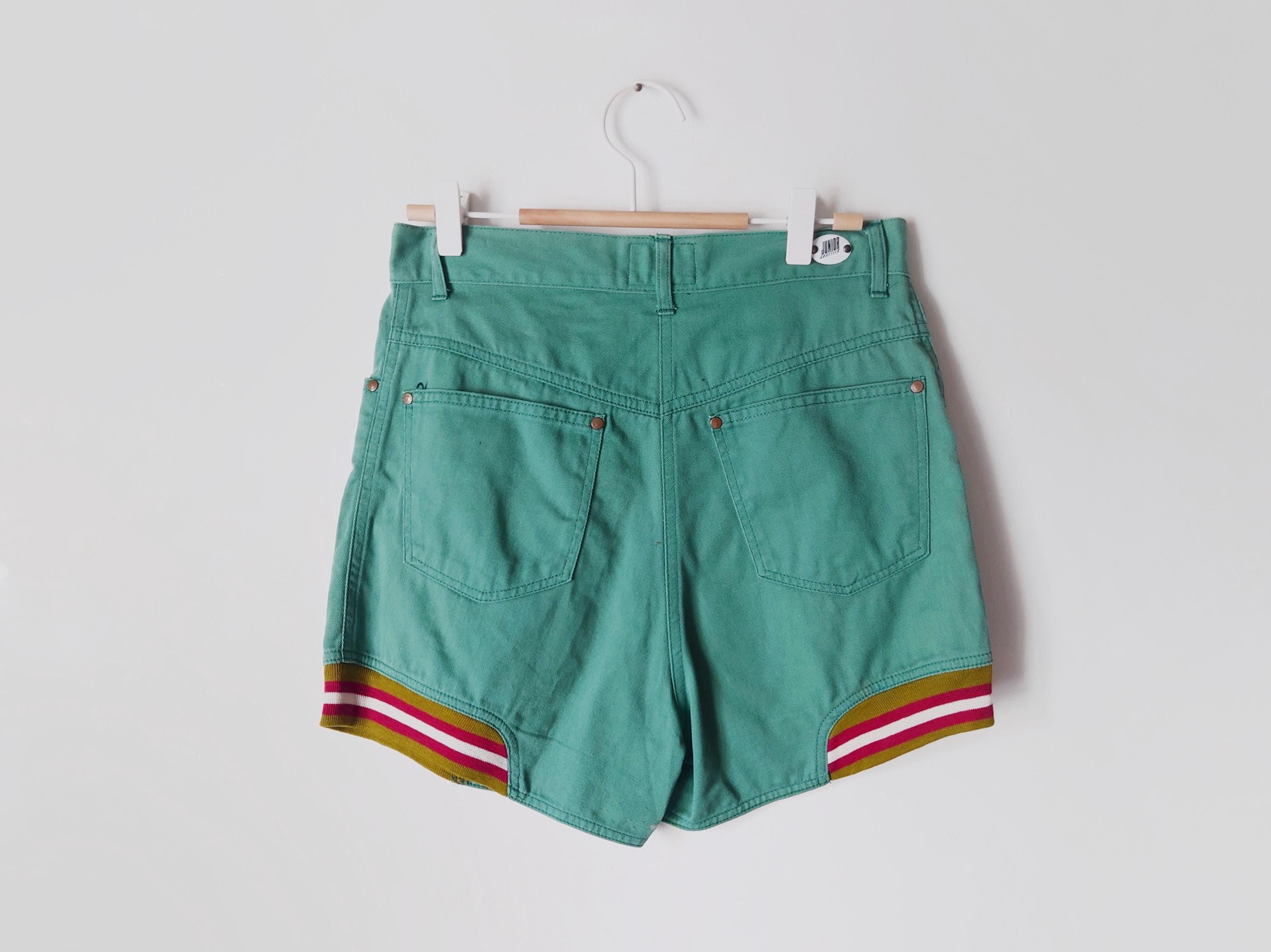 JUNIOR GAULTIER✦同色異素材切替design✧ShortPants Vintage Junior Gaultier Sea-green Shorts • 80s 90s JPG High