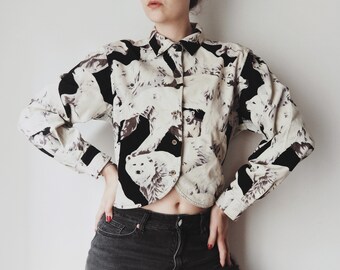 Vintage Kenzo Polar Bear Blouse • 80&#39;s Kenzo Jeans Corduroy Jacket with Polar Bears Print