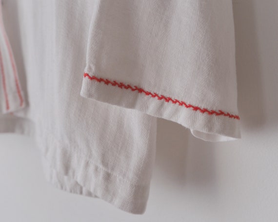 French Antique White Cotton Blouse with Red Embro… - image 7