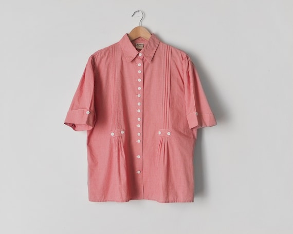 1980s Distler Dirndl Blouse • Red Gingham Blouse •