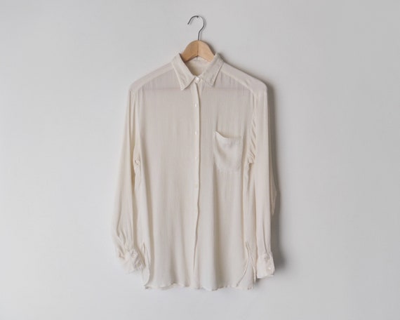 1990s Cacharel Cream Crepon Shirt • Off White Chif