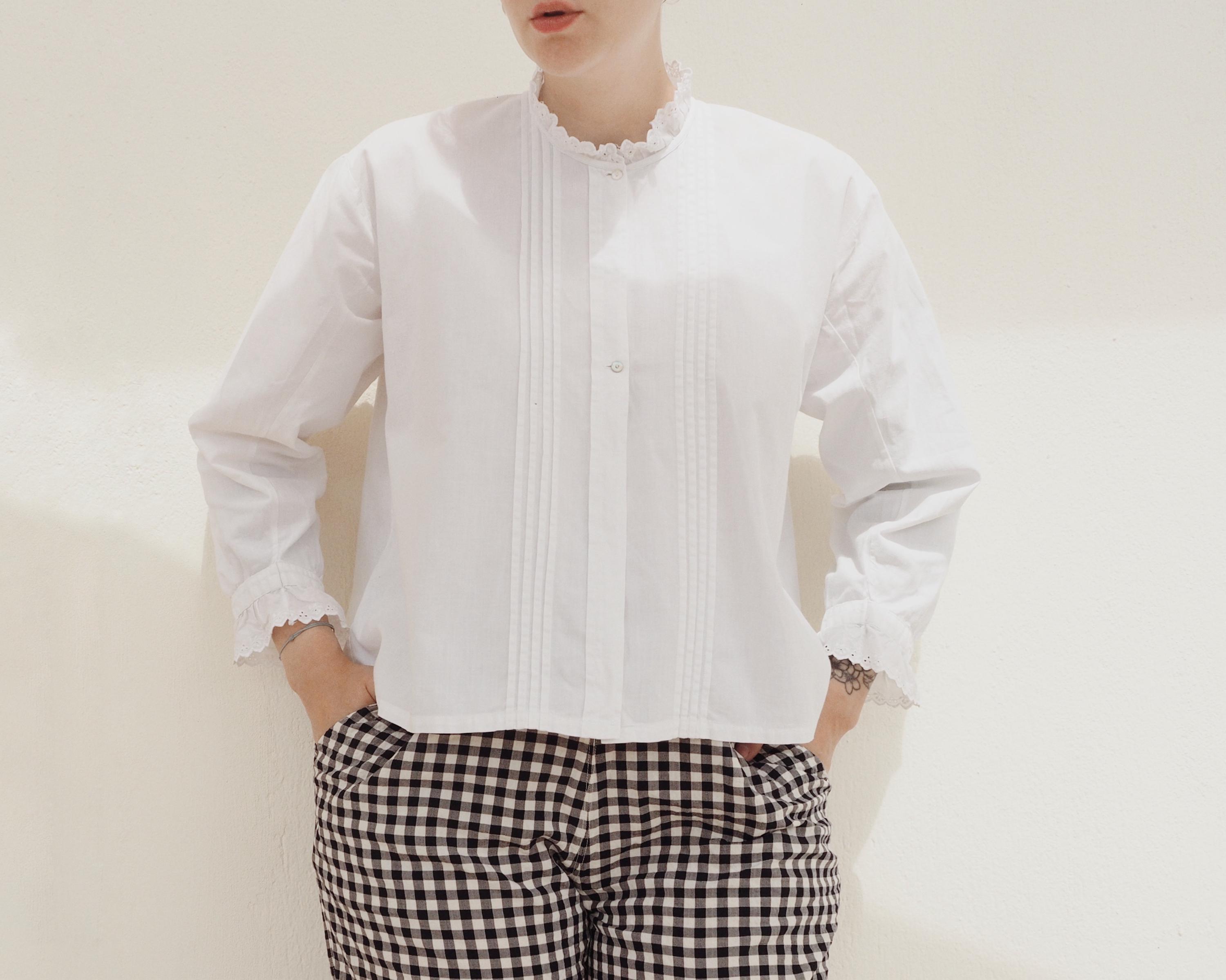 French Antique White Cotton Blouse • 1900s 1910s Edwardian Blouse 