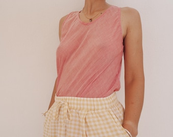 Vintage Ventilo Pink Sheer Cotton Tank Top • 90s French Mottled Pink Minimalist Top