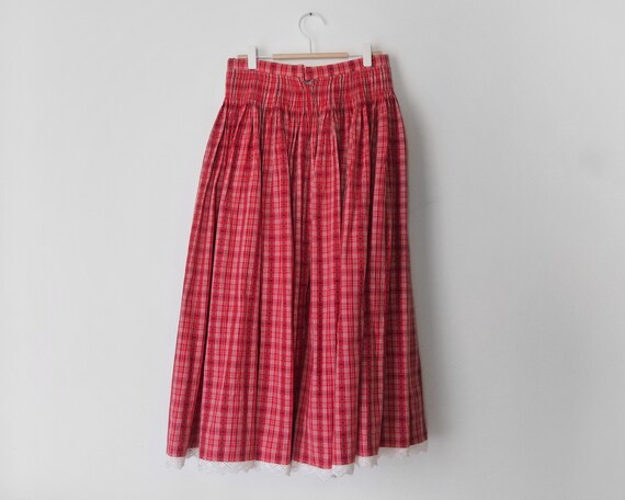 1970s Red Check Circle Skirt • Vintage Red and Wh… - image 3
