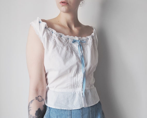 French Antique Cotton Camisole Blouse • Edwardian… - image 2