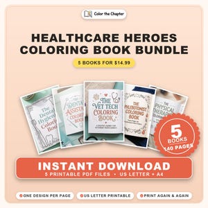 Può includere: Un pacchetto digitale di cinque libri da colorare a tema sanitario intitolato Healthcare Heroes Coloring Book Bundle. Il set include titoli per igienisti dentali, assistenti dentali, tecnici veterinari, flebotomisti e fisioterapisti in PDF.